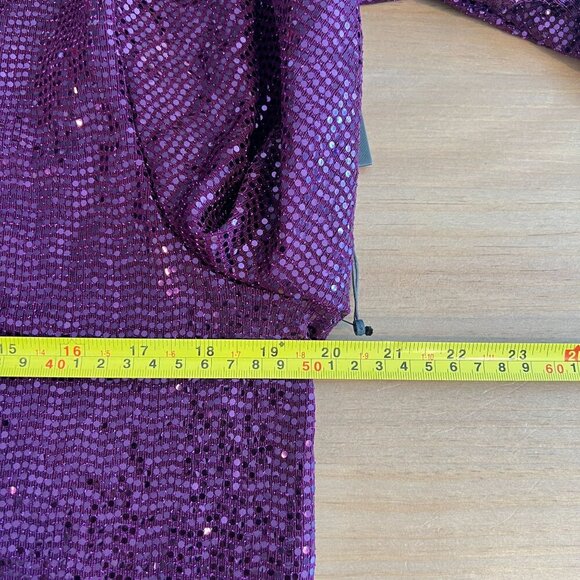 Vince Camuto Metallic Knit Flutter Sleeve Top LARGE Arresting Plum - Picture 9 of 10